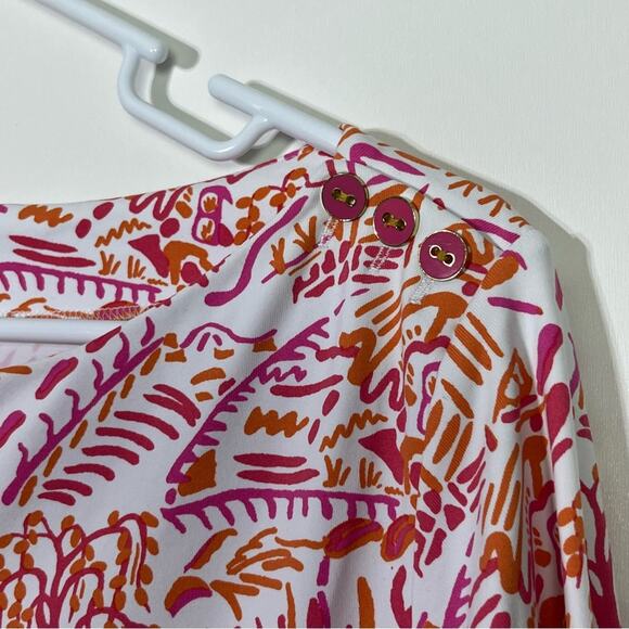 J. McLaughlin Catalina Cloth White and Pink Top Large EUC - Picture 4 of 5